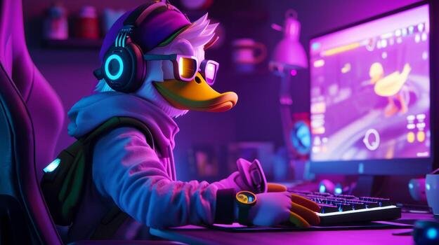 Ai Generated 3d Duck Mascot Esport Player Duckman Gaming Character Background Esport Team Illustration Photo